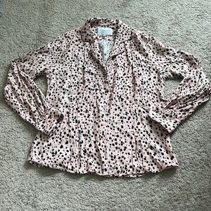 The Shirt Rochelle Behrens Viscose‎ Pink Leopard Size Large Long Sleeve